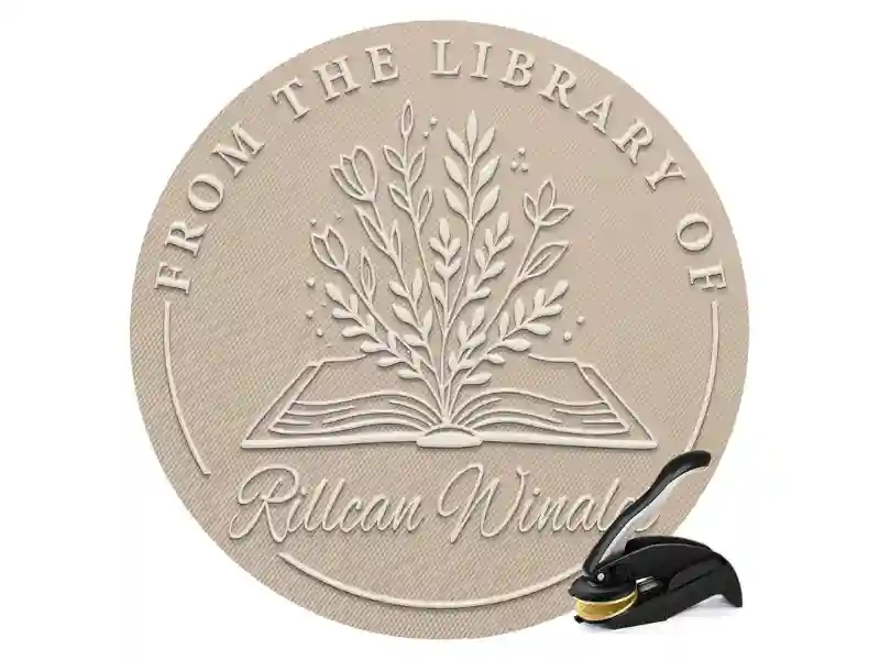 Personalized book embosser stamp with custom library seal design