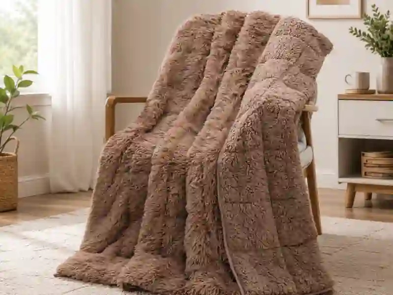 Shaggy faux fur weighted blanket in cozy plush fabric