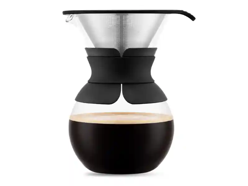 Bodum pour-over coffee maker with glass carafe and stainless steel filter
