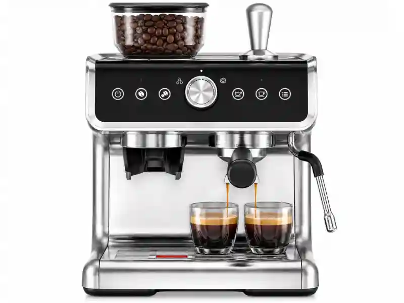 EUHOMY espresso machine with built-in grinder and milk frother