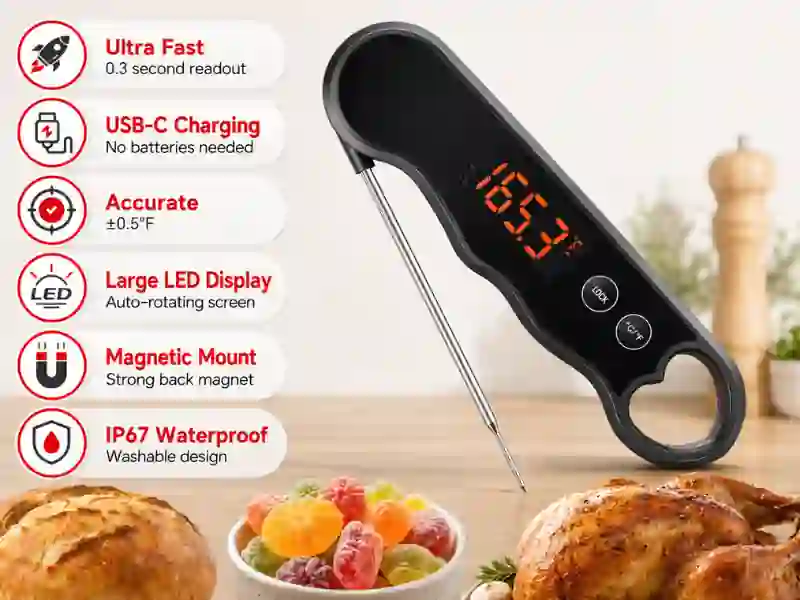 Instant-read digital meat thermometer