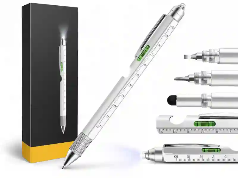9-in-1 multitool pen with LED light, level and screwdriver