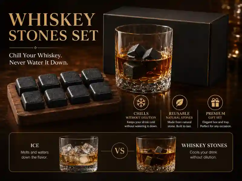 Whiskey stones gift set with wooden tray
